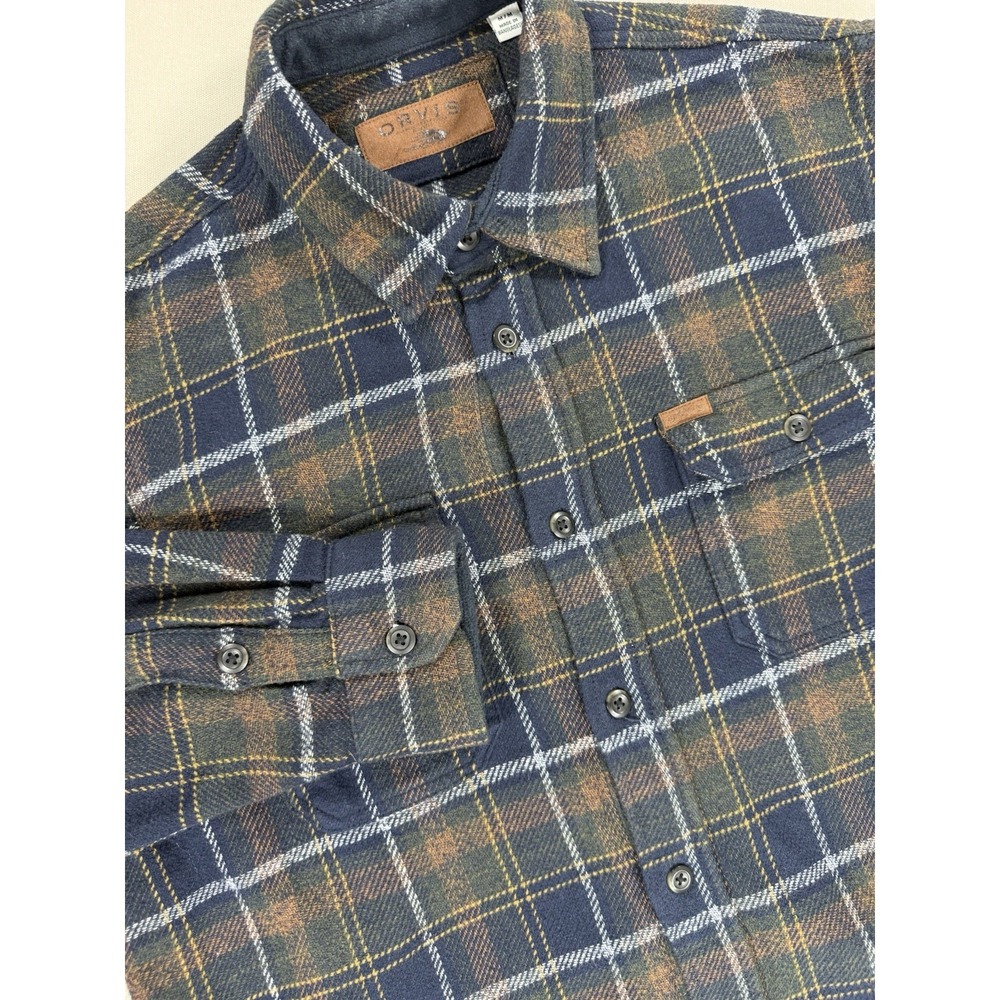 Orvis Shirt Flannel M Blue Green Plaid Long Sleeve Outdoor Hiking Nature